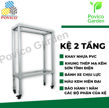 Kệ trồng hoa và cây cảnh hai tầng có bánh xe